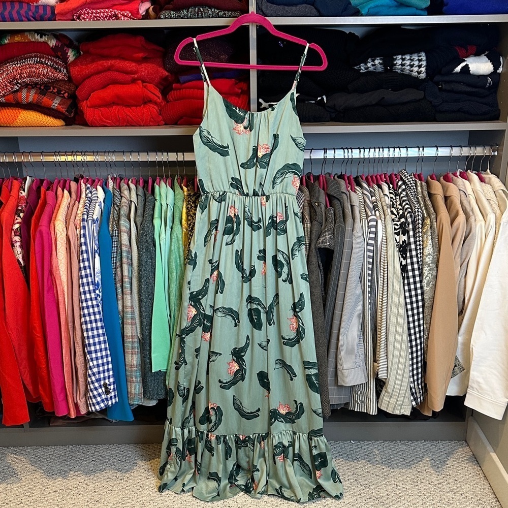 Vera Moda sage/red print adjustable strap elastic waistband maxi dress size XS